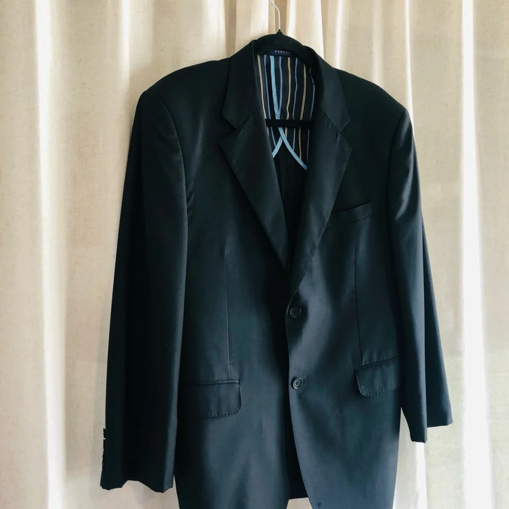 Carven Men's Black Suit Jacket with Subtle Satin Lapel